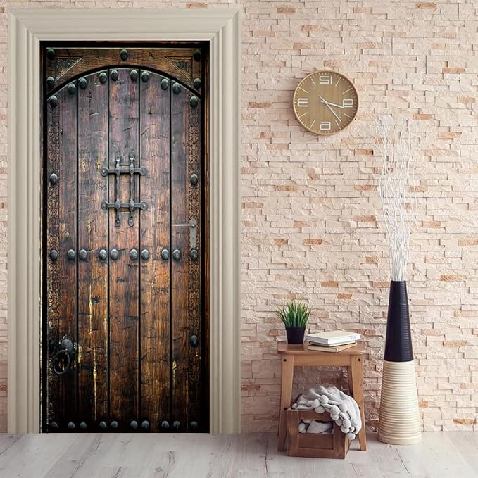 3D Peel & Stick Murals - Wooden Door Wallpaper - Self-Adhesive, Removable PVC, Waterproof - Bedroom/Living Room Decor - 34.6 x 78.7 inch-VerdiqueGarden