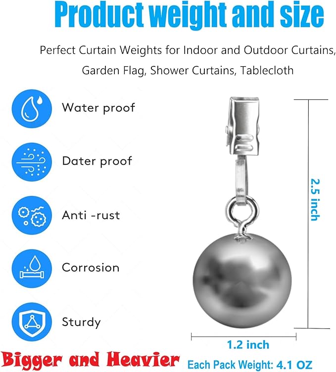 10 Pack Heavy Duty Curtain Weights for Outdoor, Stainless Steel Drapery Clip Keepping Curtain Panel Straight, Keep Outdoor Curtain Flag from Waving, Help Weigh Down Sun Curtain Tablecloth Garden Flag-VerdiqueGarden