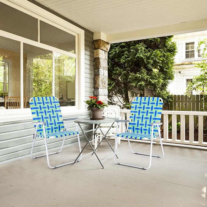 VINGLI Oversize Patio Lawn Webbed Folding Chairs Set of 2, Outdoor Beach Chair Portable Dining Chair for Outdoor Yard, Garden (Blue, Oversized)-VerdiqueGarden
