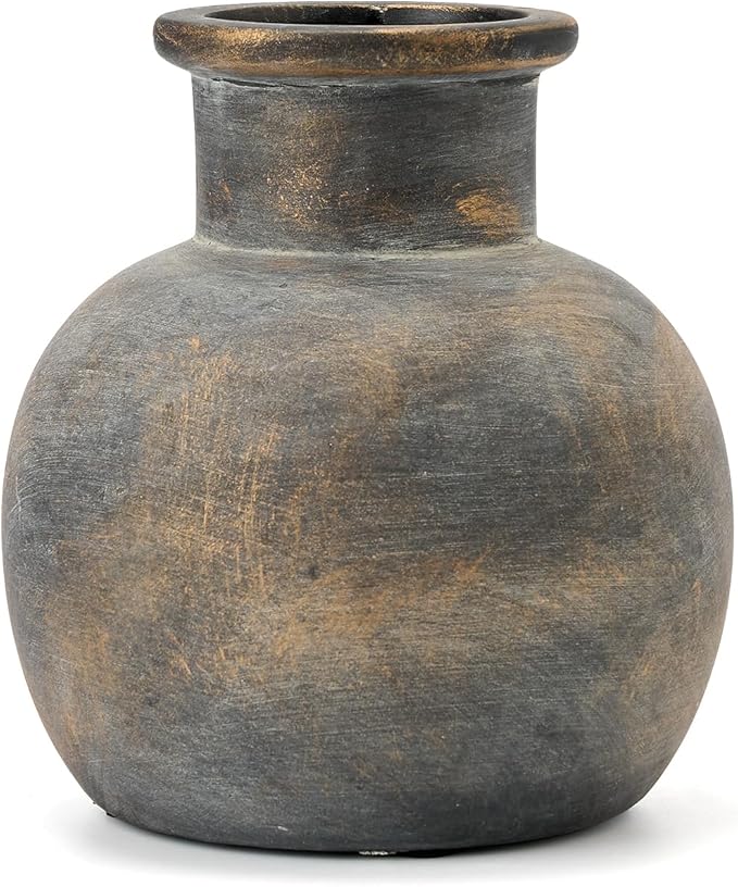 SIDUCAL Ceramic Rustic Farmhouse Vase | 6 Inch Pottery Decorative Flower | Boho | Terracotta Vase for Home Decor Table, Living Room, Bathroom Decoration, Shelf Decor, Mantel, Bronze-VerdiqueGarden