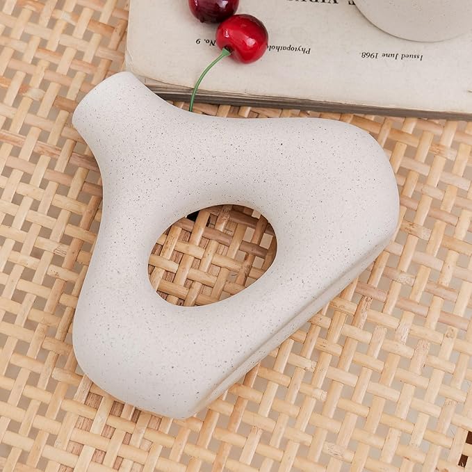 CEMABT Beige Ceramic Vase Set of 2 for Modern Minimalist Bohemian Decor,Round Matte Donut Vases for Pampas Grass-Perfect for Living Room, Dining Table, Office Bedroom Shelf Decor Entryway, Console…-VerdiqueGarden