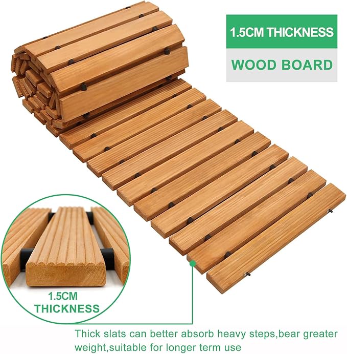 RELIANCER 12' Wooden Garden Pathway,Outdoor Roll Out Cedar Straight Walkway,Patio Path Decorative Garden Boardwalk Walkways,Weather-Resistant Roll Up Beach Wood Road Floor,Wedding Party Pathways-VerdiqueGarden