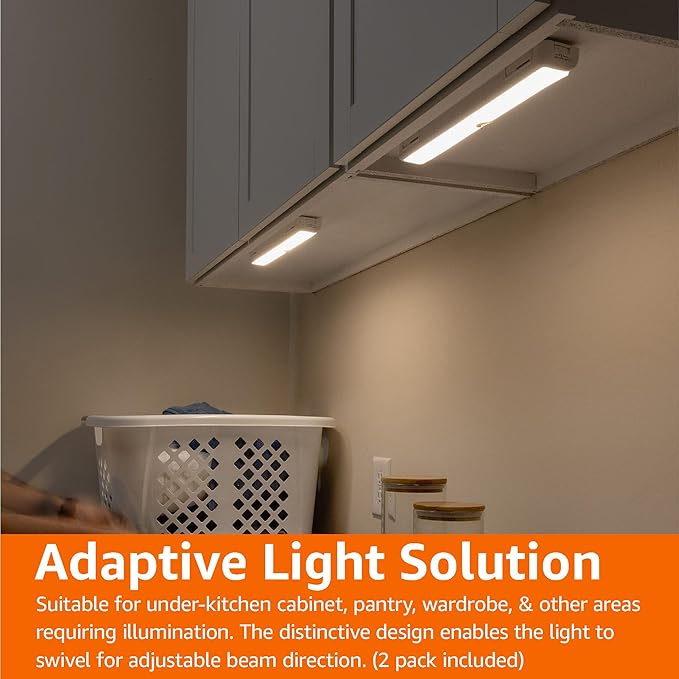 Amazon Basics LED USB/Battery Operated Light Bar, Swivel Motion Sensor, Stick on Lights, 250 Lumens, 12 Inches, Under Cabinet Lighting, Closet, Kitchen, 2 Pack, White-VerdiqueGarden