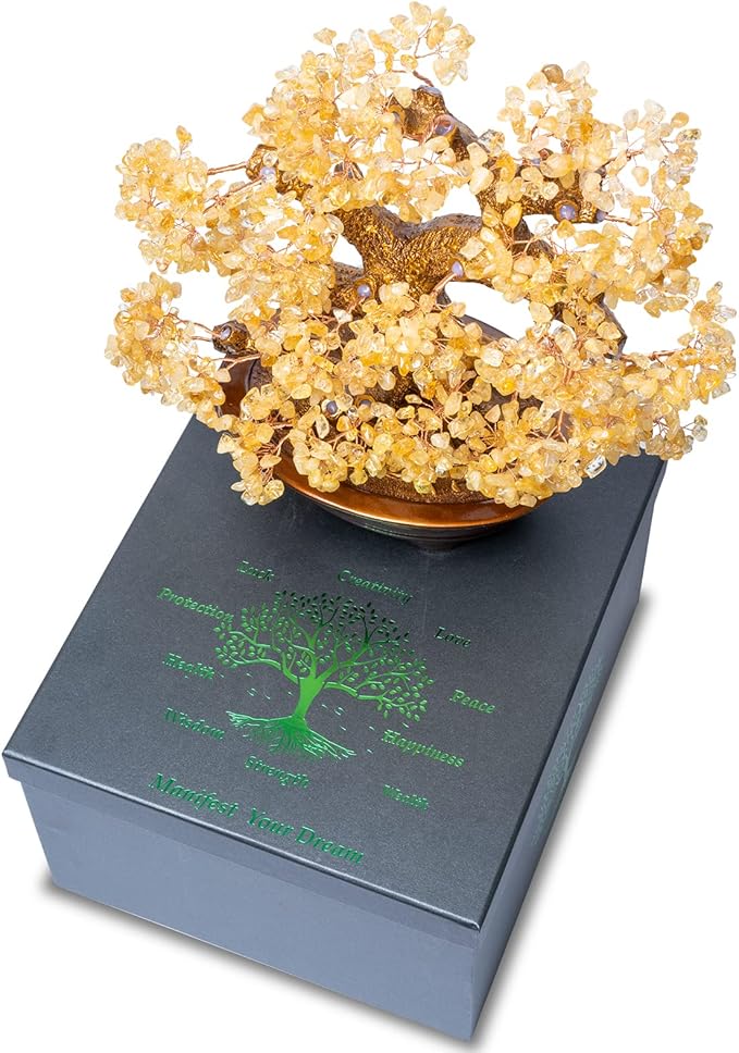 Natural Large Citrine Tree,14"Feng Shui Money Tree(1251 Gemstone Count)Citrine Crystal Tree for Abundance Prosperity Success Fortune Decoration Tree Bonsai for Home & Office Good Luck Wealth-VerdiqueGarden