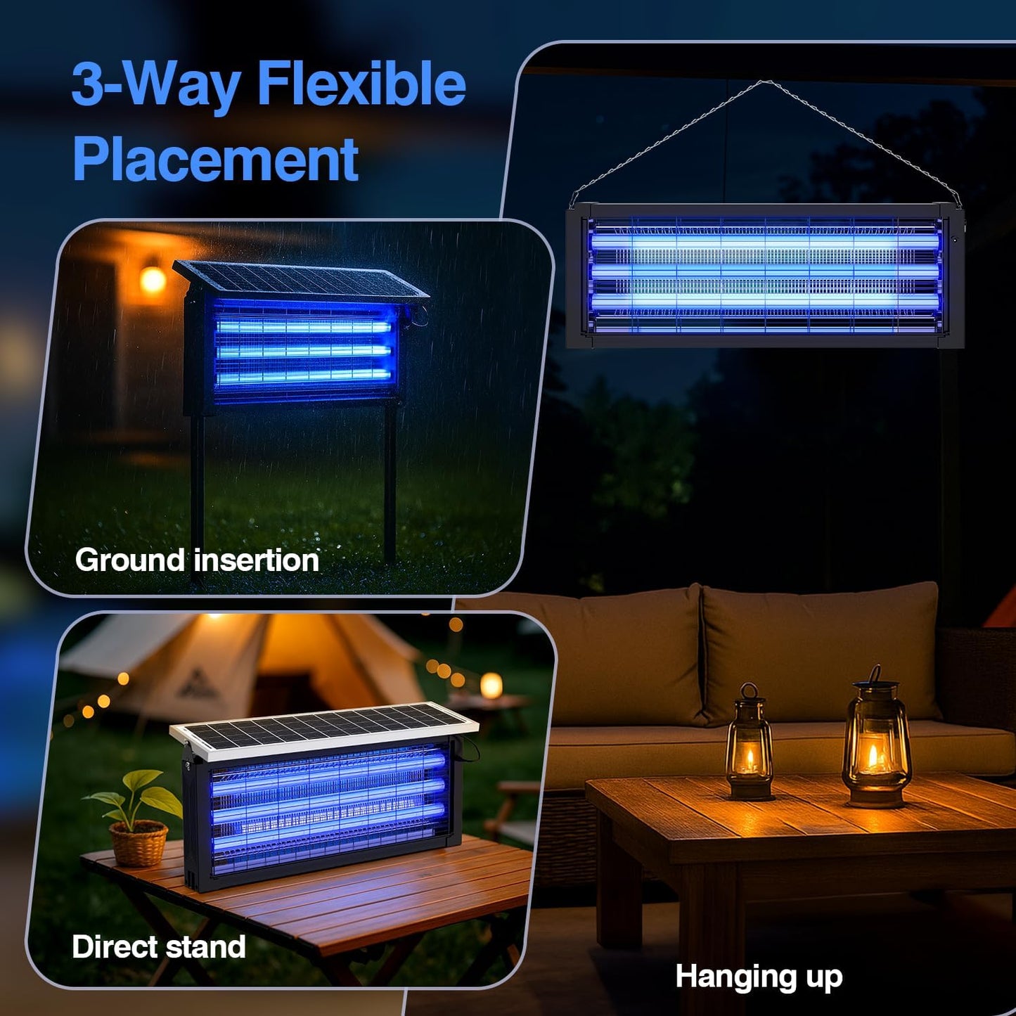 Solar Bug Zapper Outdoor, 30W Large Mosquito Zapper, Electric Mosquito Killer Outdoor, Waterproof & Portable Fly Killer, Rechargeable Flying Insect Trap for Patio, Yard, Garden, Home, Camping, Black-VerdiqueGarden