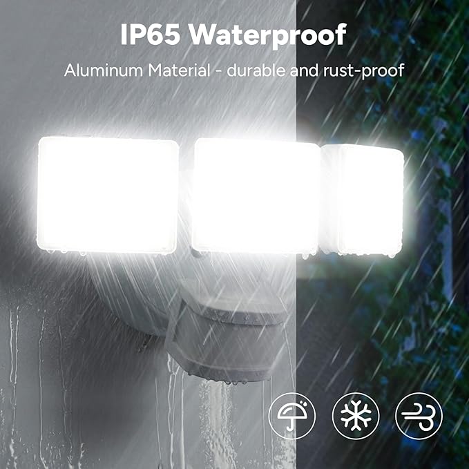 OREiN 10000LM Flood Lights Outdoor, 180°/75FT Motion Sensor Outdoor Lights 4 Modes Dimmable Dusk to Dawn Floodlights IP65 Waterproof for 8000SQ.FT Area for Big Patio, Driveway, White (Hardwired)-VerdiqueGarden