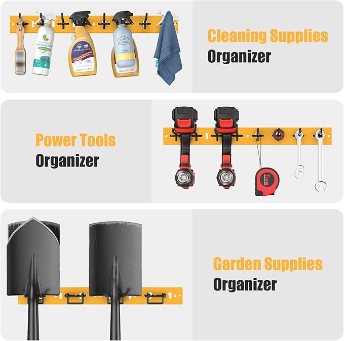 CCCEI 3 Modular Pegboard Strip Storage, Metal Peg Slat Wall Mount for Garage, Basement, Garden, Laundry Room Organization. Flexible Tool Organizer for Rake, Shovels, Crafting. Gifts for Men, Yellow.-VerdiqueGarden