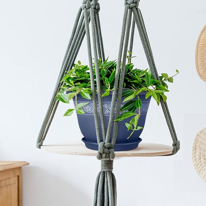 10 Inch Plant Pots with Drainage Hole - Lightweight Flower Pots for Herbs and Flowers - Home Decor Plastic Planters for Indoor Outdoor Plants- Pack of 4 (Blue, 10 inch)-VerdiqueGarden