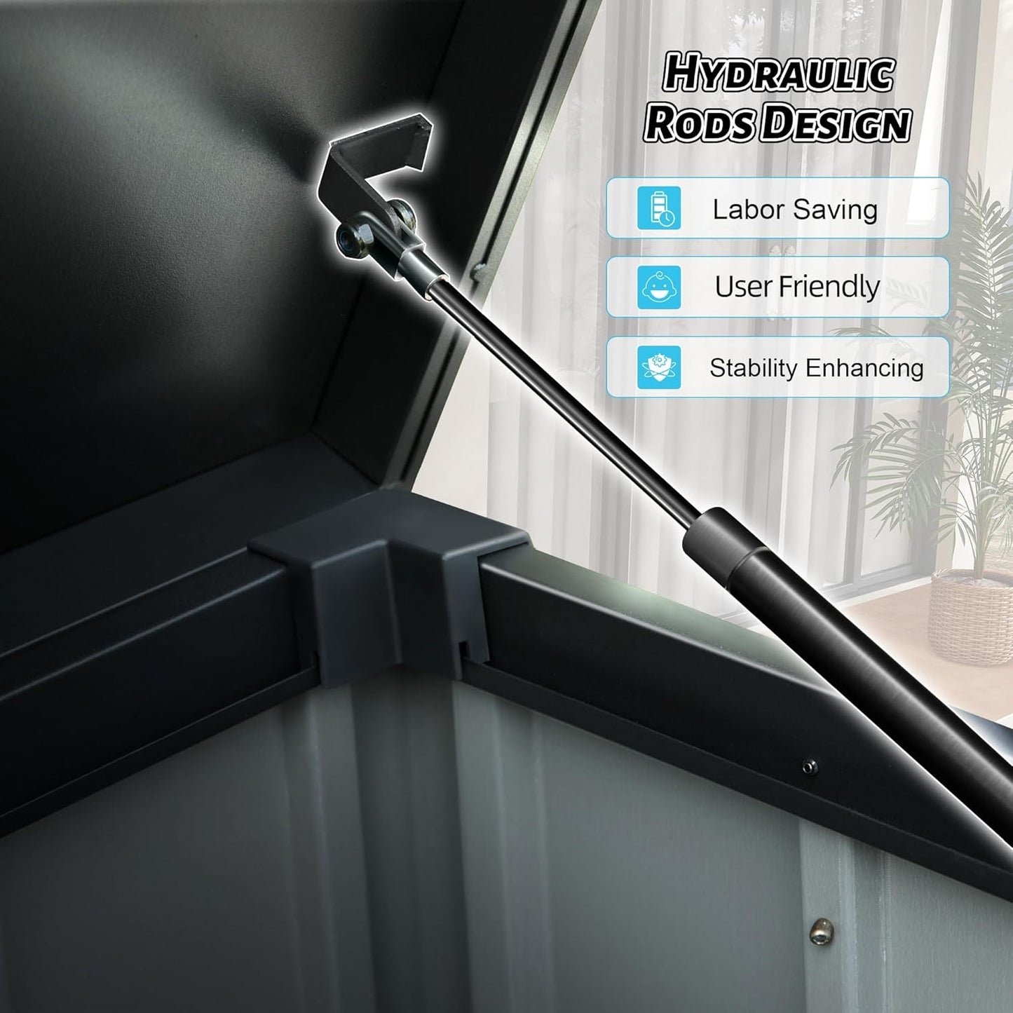 100 Gallon Metal Outdoor Storage Box, Waterproof Steel Deck Box, Large Patio Furniture Storage Cabinet, Lockable Storage Bench for Porch Package Delivery, Cushions, Pool, Tools- Dark Grey-VerdiqueGarden