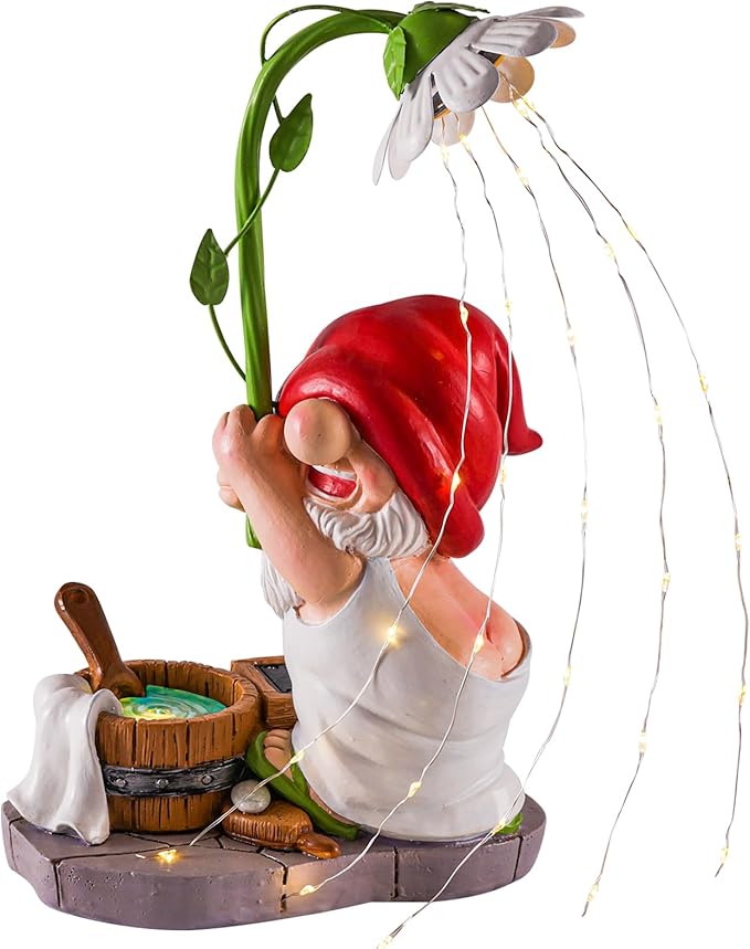 WINTS Garden Gnomes Outdoor Statue with Solar Lights,Bathing Large Funny Gnome Solar Garden Decorations for Lawn, Balcony, Yard,Patio Gnome Gifts for Mom-VerdiqueGarden