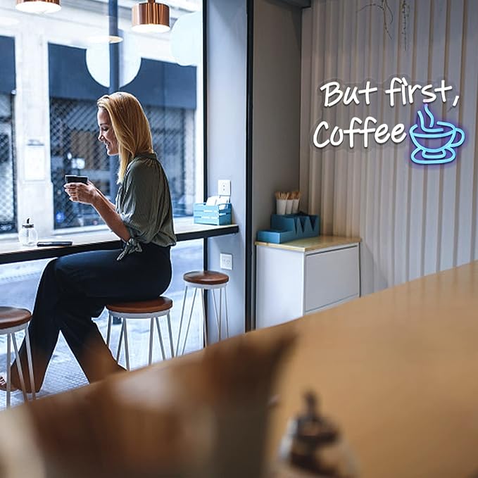 But First Coffee Neon Sign for Coffee Bar Pub Decor,Wall Art Decoration For Restaurant Living room,Led Light of Cafe,USB Power Supply With Metal Chain.-VerdiqueGarden