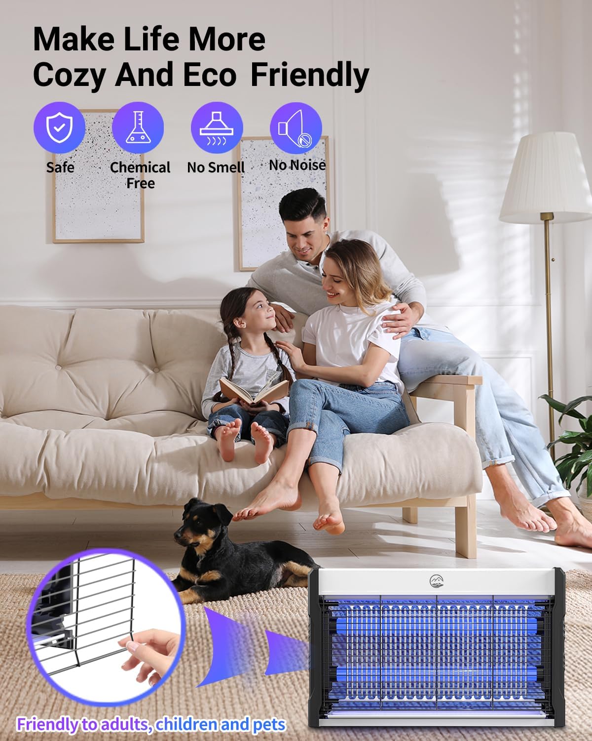 Electric Bug Zapper, 3000V High-Voltage Indoor Fly Killer, Powerful Electric Mosquito Zapper for Fly, Mosquito, Fruit, Moth, Gnat, Trap with Removable Washable Tray for Home Patio Backyard-VerdiqueGarden