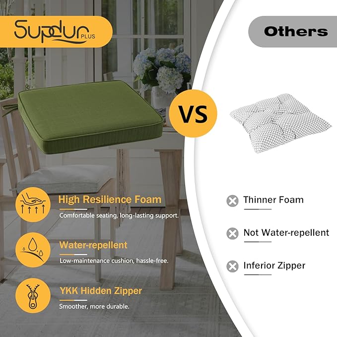 Outdoor Square Corner Seat Cushion, 19"x19"x3", Set of 4, Non Slip Seat Cushion Pads with Removable Cover for Patio Furniture, Garden Yard Lawn, Deep Forest Green-VerdiqueGarden