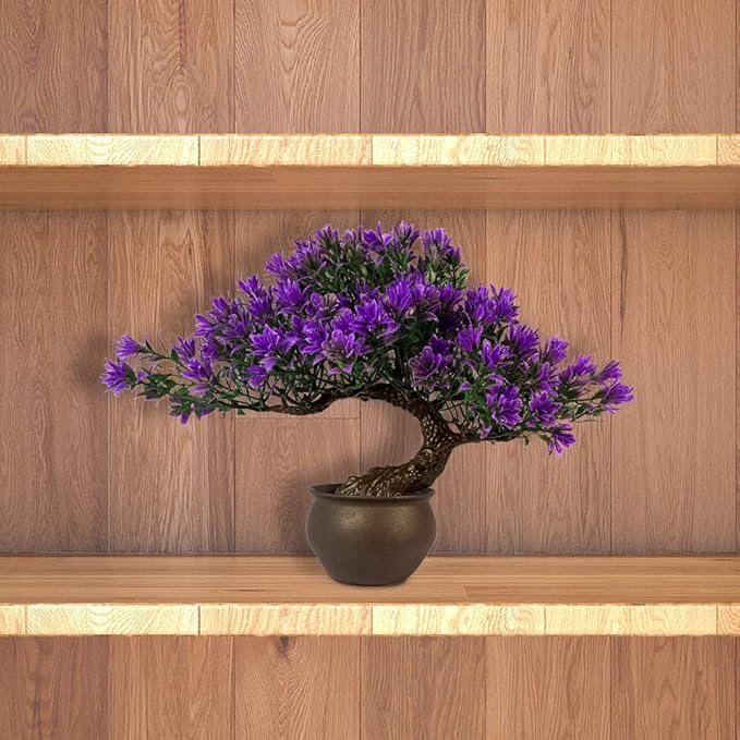 Fake Plants Plastic Artificial Bonsai Tree, Purple Room Decor Bonsai Tree for Home Bedroom Farmhouse Office Desk Decor, Tall 9.5"-VerdiqueGarden