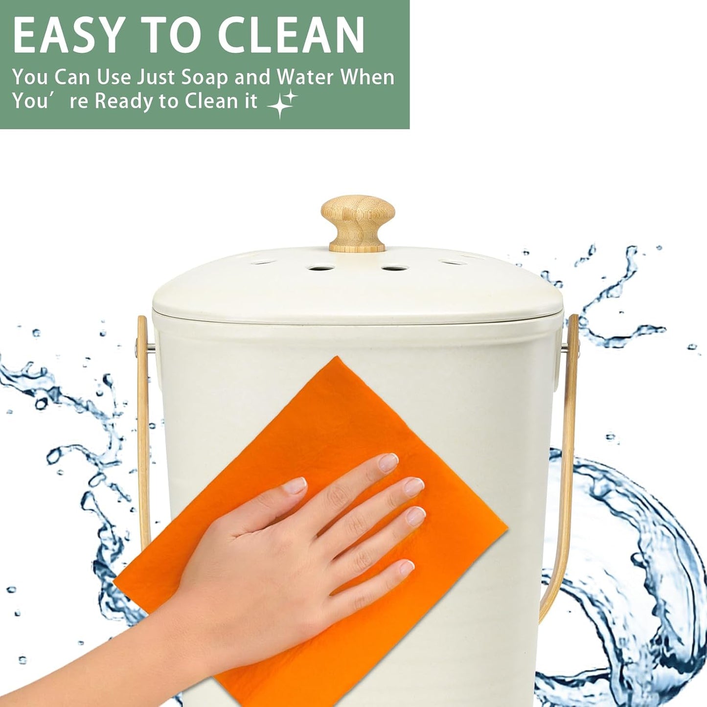 Vipush Bamboo Fiber Compost Bin with Lid Small Countertop Compost Bin Includes Charcoal Filter, Beige-VerdiqueGarden