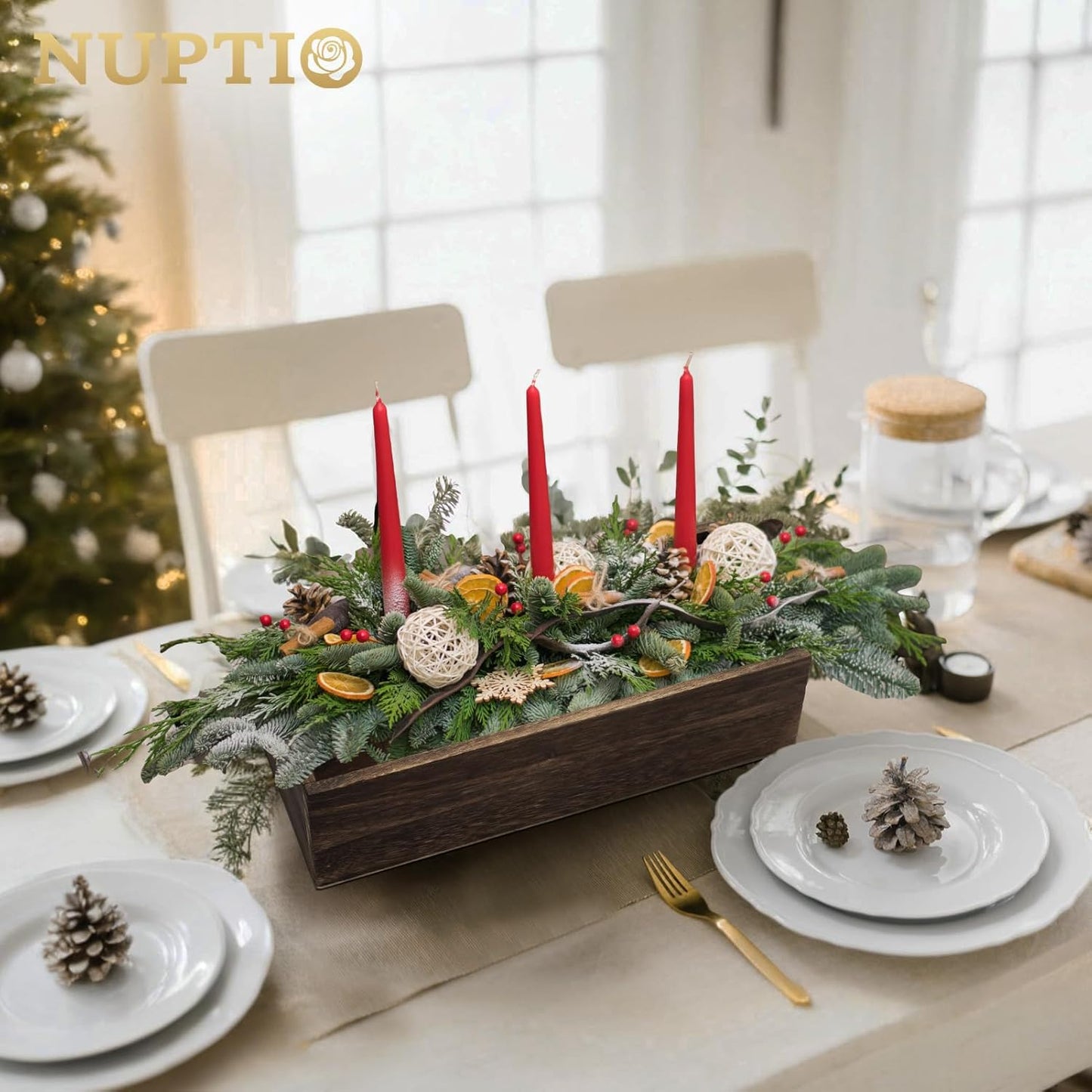 NUPTIO Wooden Box Centerpiece for Table: 6 Pcs 11.8" Long Wood Rectangle Box - Farmhouse Flower Box for Fall Wedding Dining Living Room Mantel Table Centerpiece Decor-VerdiqueGarden