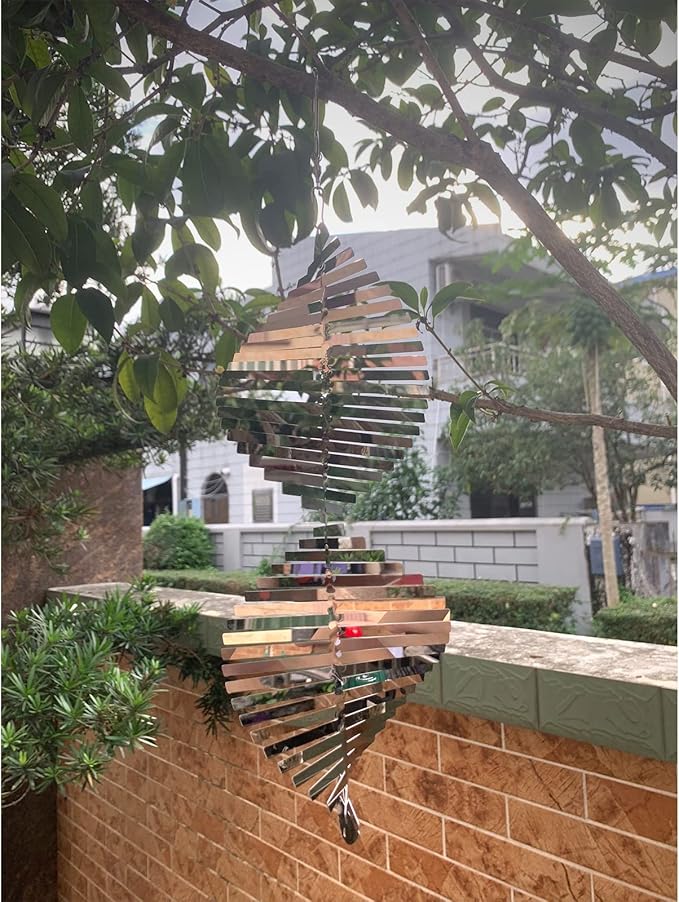 Hanging Wind Spinners Stainless Steel Metal Outdoor Garden Decor, Highly Reflective Bird Deterrent to Scare Birds Away from Yard Patio Farm 12inch-VerdiqueGarden