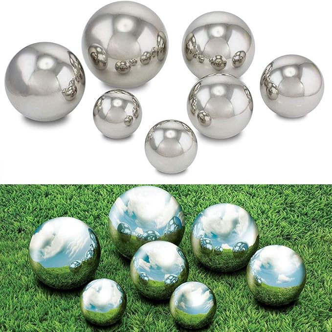 35cm/14inch Diameter Gazing Globe Mirror Ball,Thickness 0.5mm Silver Stainless Steel Polished Reflective Smooth Garden Sphere,Colorful and Shiny Addition to Any Garden or Home-VerdiqueGarden