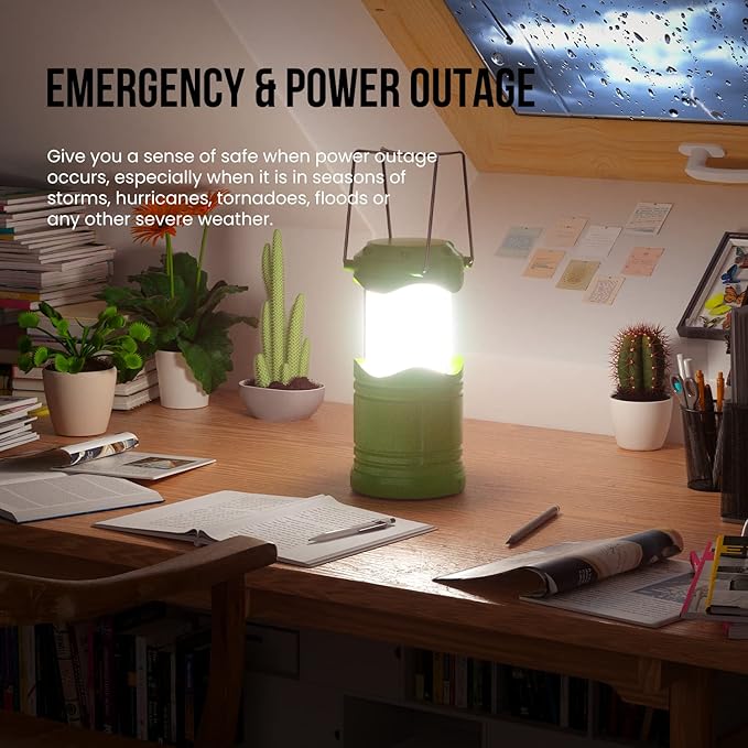 Lichamp LED Camping Lantern, 4 Pack Battery Powered Flashlight for Power Outages, Portable Collapsible Hanging Light Essential for Home, Outdoor, Emergency Lamp Survival Kit Gear for Hurricane, Green-VerdiqueGarden