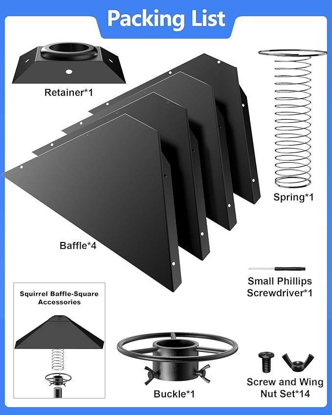 Metal Squirrel Baffle - Squirrel Baffle for Bird Feeder Pole, Upgrade Spring Motion Design for Better Defense, 19 Inch Heavy Duty Guard for Outside Bird Feeder Pole Mount-VerdiqueGarden