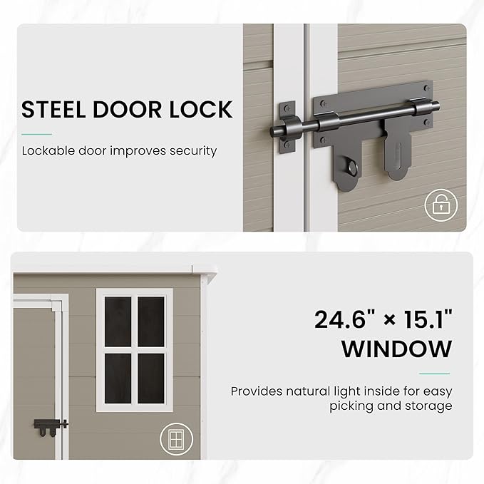 UDPATIO Outdoor Storage Shed 5x3 FT, Garden Plastic Sheds & Outdoor Resin Shed with Lockable Door for Backyard, Patio, Lawn, Light Grey-VerdiqueGarden