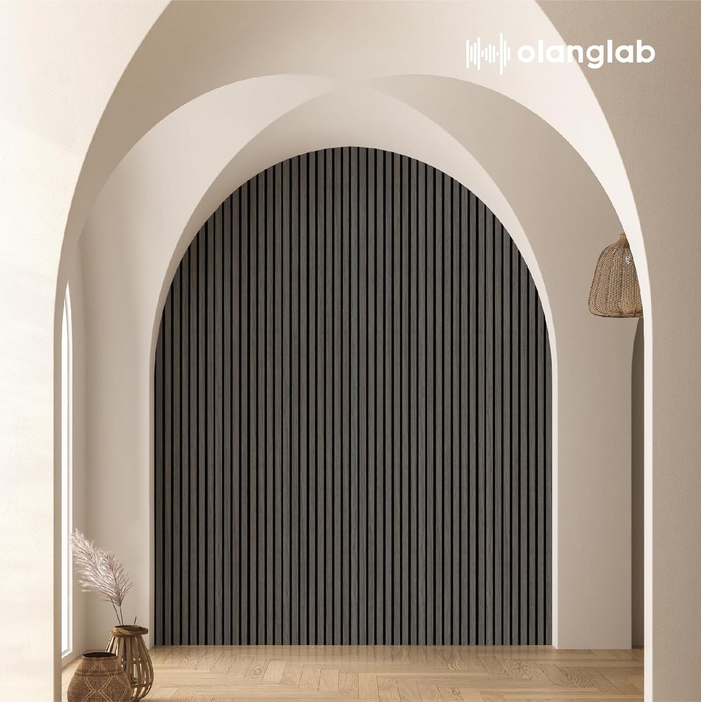 Olanglab Wood Slat Wall Panels 4 Pack, Wooden Acoustic Wall Panels, 94.5"x12.6" Each 3D Wall Panels for Interior Wall Decor (Black-Extendo Trio)-VerdiqueGarden