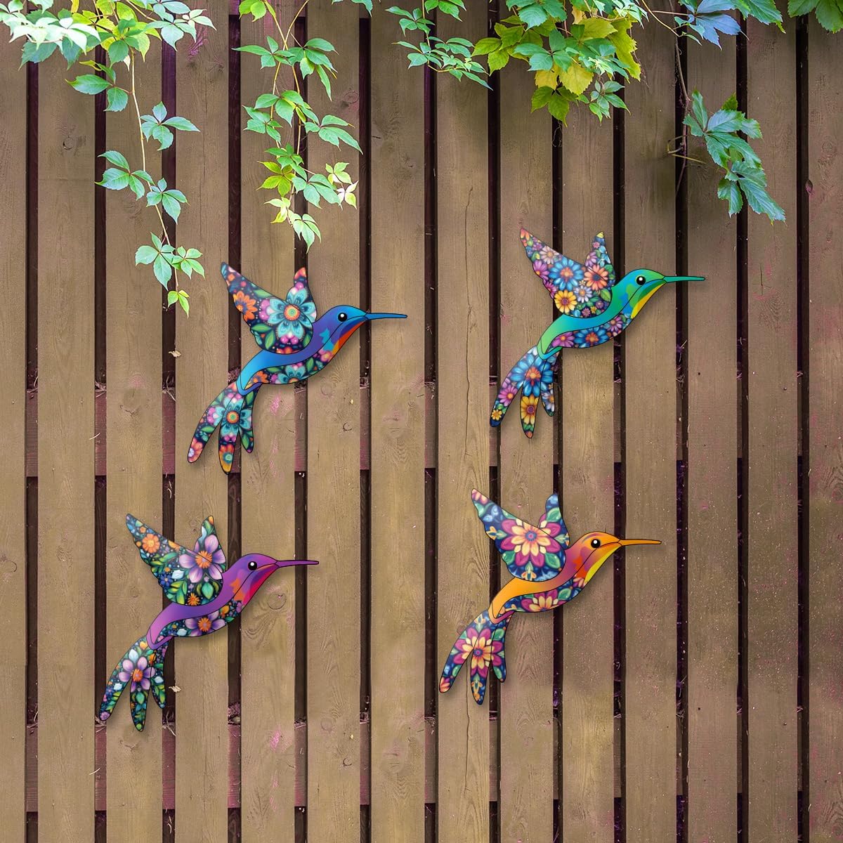 Metal Hummingbird Wall Decor,Outdoor Fence Birds Art Decoration,Hanging Decorations for Garden,Yard,Patio Balcony,Great Gifts for Family Friends(4 Pack)-VerdiqueGarden