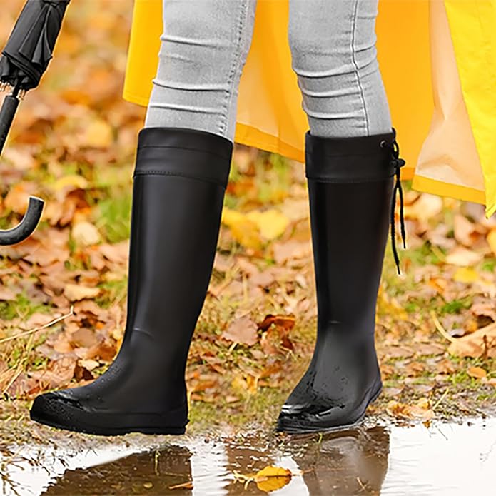 Asgard Packable Tall Rain Boots for Women Waterproof Rubber Garden Boots Ultra Lightweight Flat Mud Boots- NOT FOR WIDE CALF-VerdiqueGarden
