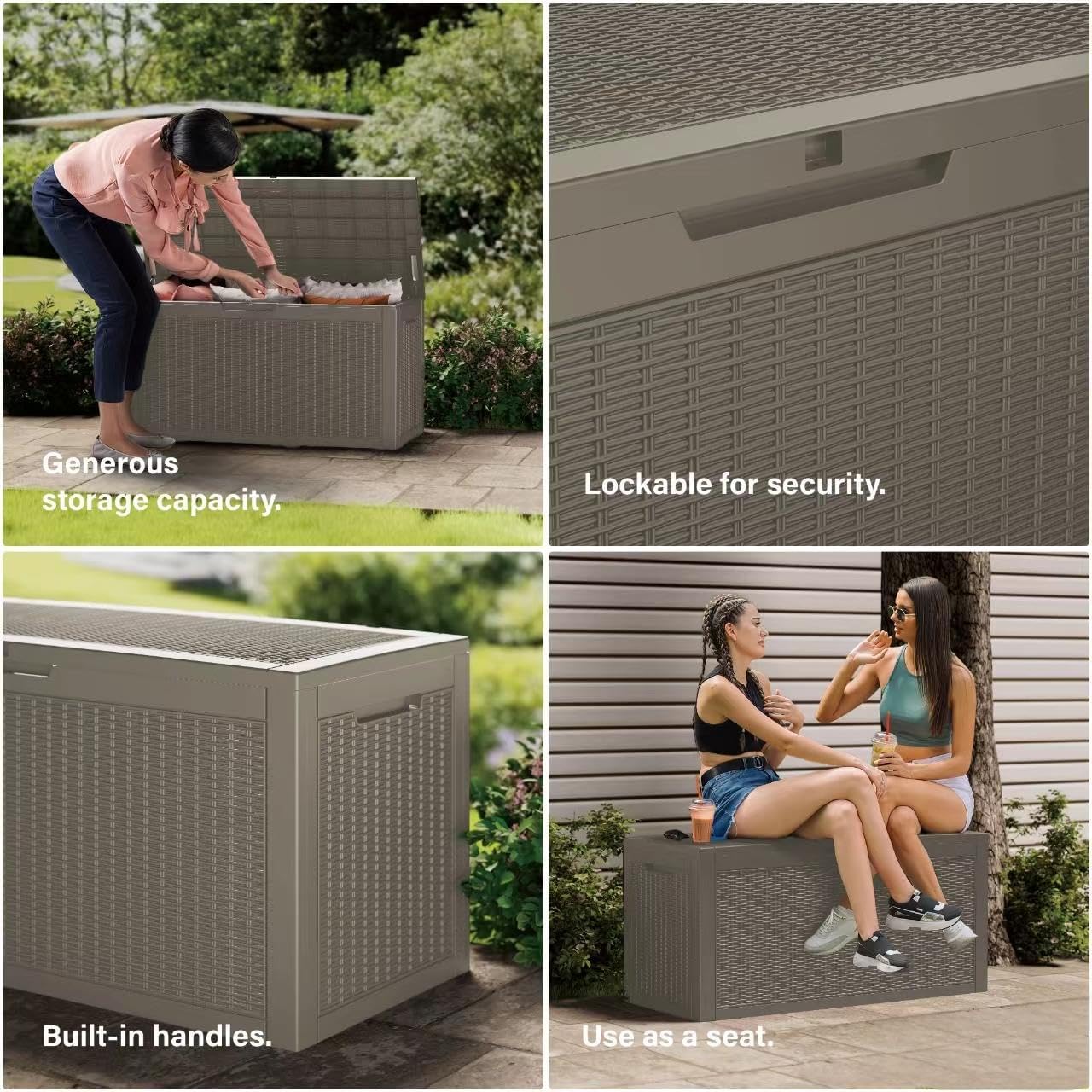 80 Gallon Resin Deck Box, Waterproof Outdoor Storage Bin for Patio Furniture, Pool Accessories, and Garden Tools, Lockable & UV-Resistant, Grey-VerdiqueGarden