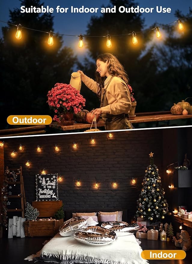 Brightown Outdoor String Lights 35FT with 10+1 Shatterproof Edison Bulbs, Waterproof Hanging Patio Lights Outside for Backyard Deck Garden Party Xmas Decor, 2700K-VerdiqueGarden