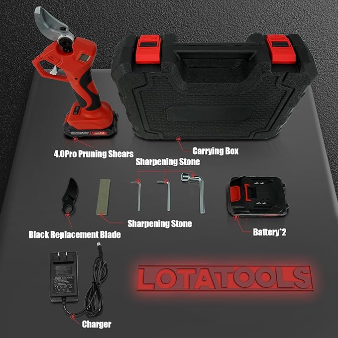 Electric Pruning Shears, 50mm 1.96" Cutting Diameter Cordless Power Pruner with 2Pcs Rechargeable Batteries, Tree Branch Cutter with SK7 High Carbon Steel Blade for Gardening Pruning-VerdiqueGarden