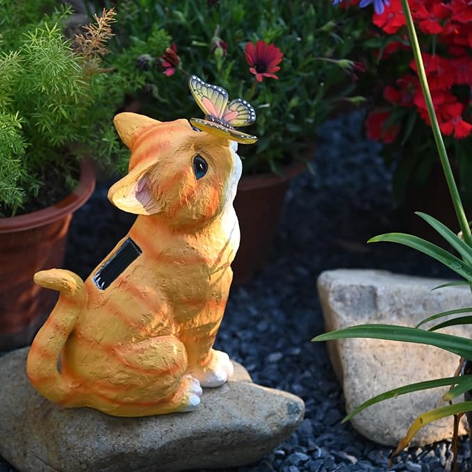 Cat Garden Figurines Outdoor Decor Solar Statue with LED Lights for Patio Lawn Yard Art Decoration Housewarming Garden Gift-VerdiqueGarden