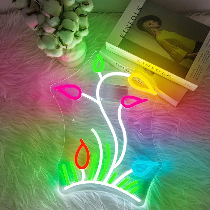 Flower Grasslands Neon Signs Tulips LED Neon Light for Wall Decor Flowers Shaped Light up Sign for Bedroom, Christmas Gift, Shop, Teen Room, lorists,Dormitory-VerdiqueGarden