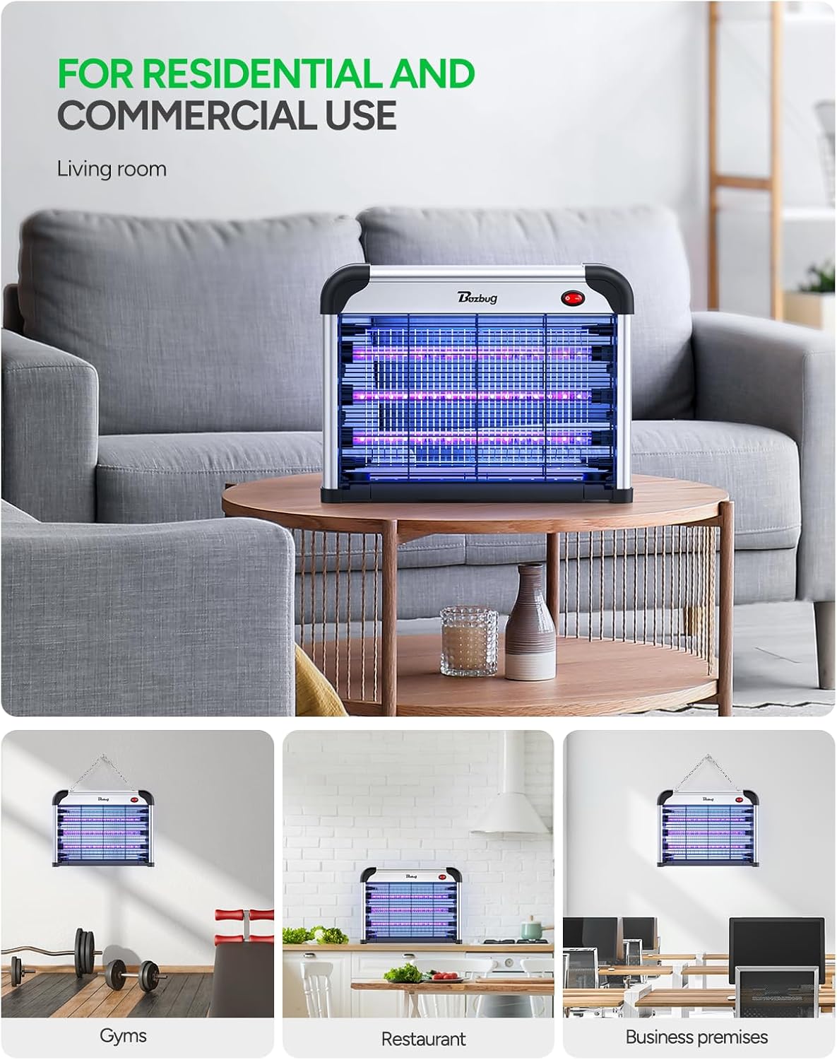 Buzbug LED Bug Zapper Indoor, 10 Years Lifespan 3 Lamps Enhance Insect Attraction, 3800V High-Voltage, Electric Mosquito Zapper, Fruit Fly Mosquito Moth Gnat Trap, Killer, Zapper -MA009-VerdiqueGarden