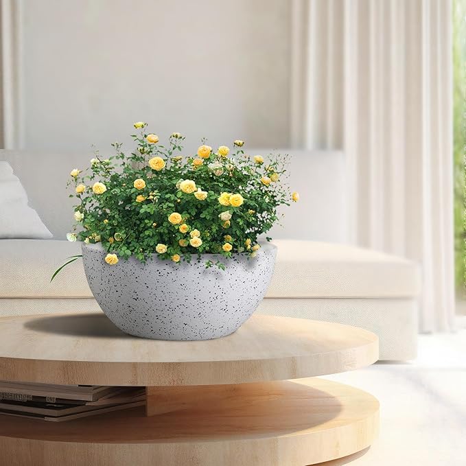 10 inch Hanging Planters for Outdoor Indoor Plants with Drainage Holes and Chain, 2 Pack Round Hanging Flower Plant Pots for Garden Home Porch Decor, Speckled White-VerdiqueGarden