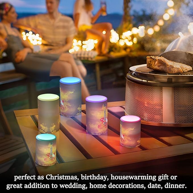 Flickering Flameless Candles, Rock Guitar in Fire Flames LED Candles with Remote Timer, Set of 2 Battery Operated Candle for Valentine Wedding Birthday-VerdiqueGarden