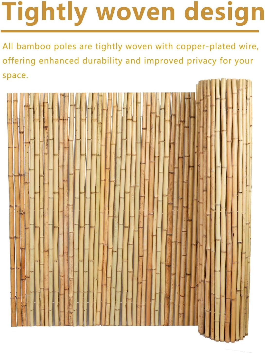 4FT x 6FT Natural Bamboo Fence Roll, Outside Bamboo Privacy Fencing, Natural Privacy Screen Panels for Garden, Outdoor-VerdiqueGarden