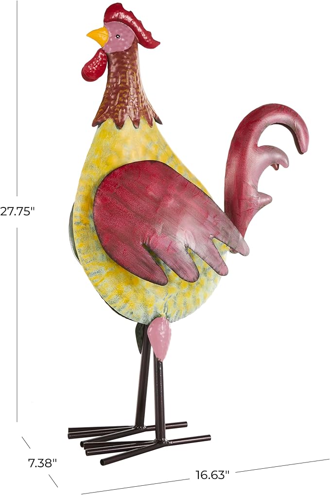 Deco 79 Metal Rooster Decorative Garden Sculpture Textured Garden Statue with Red Accents, Outdoor Sculpture 7" x 17" x 28", Black-VerdiqueGarden