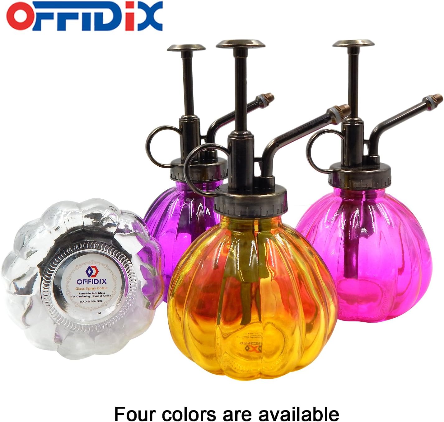 OFFIDIX Glass Watering Spray Bottle, 6.3" Tall Vintage Style Plant Mister with Bronze Plastic Top Pump One Hand Watering Can Glass Spary Bottle (Dark Purple)-VerdiqueGarden