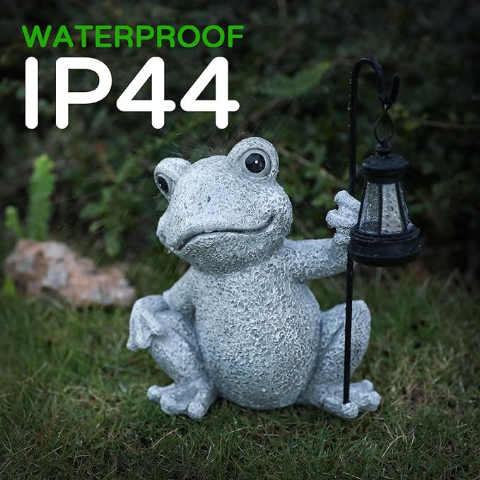 Solar Garden Outdoor Statues Frog with Solar Lantern, Lawn Decor Frog Figurine for Patio Balcony Yard, Yard Unique Christmas Birthdays Gift for Mom Grandma-VerdiqueGarden