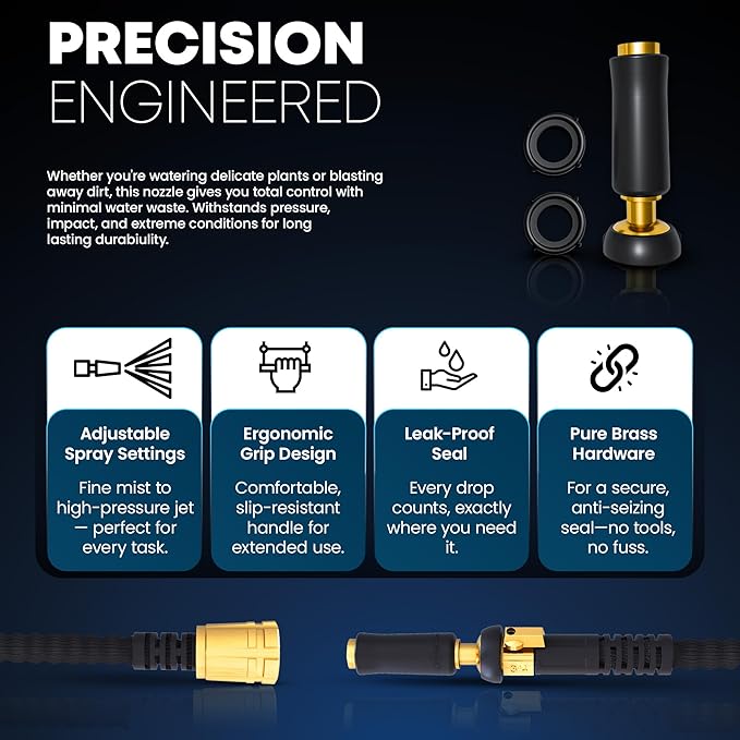 TITAN Flexible Garden Hose 15FT – Ultra Lightweight, Heavy Duty Water Hose with Brass Fittings & Jet Nozzle – Kink-Free, Non-Expanding, Durable Fabric Hose for Yard, Lawn, Car Wash, Outdoor Use-VerdiqueGarden