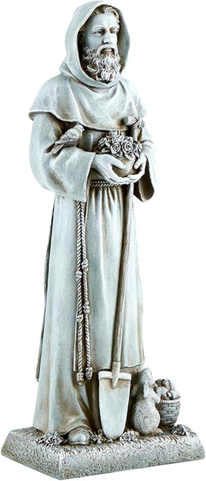 Garden Statue - Stone-Resin Saint Fiacre Indoor/Outdoor Catholic Sculpture, 12" Tall-VerdiqueGarden