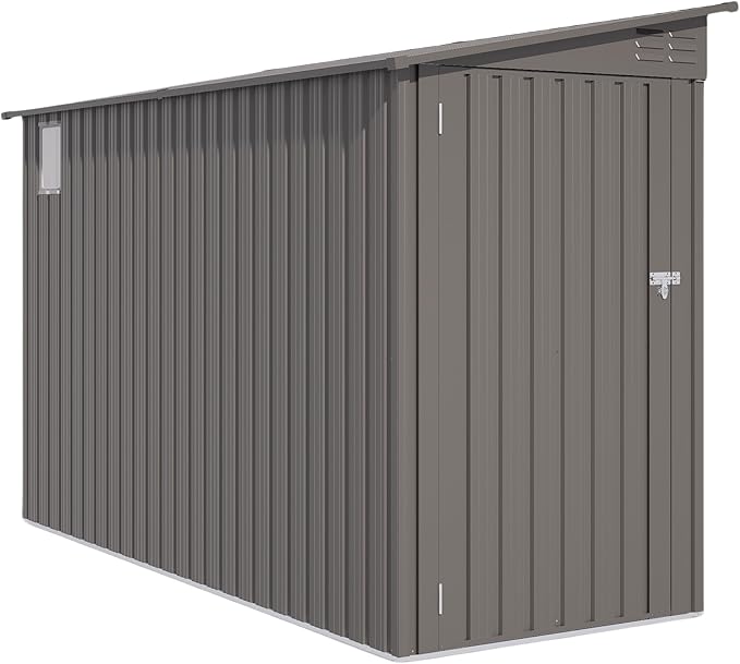 4 * 9.2 FT Outdoor Storage Shed, Galvanized Steel Garden Shed with Lockable Door & Window, Waterproof Metal Tool Storage for Garden, Backyard, Patio, Lawn(Gray)-VerdiqueGarden