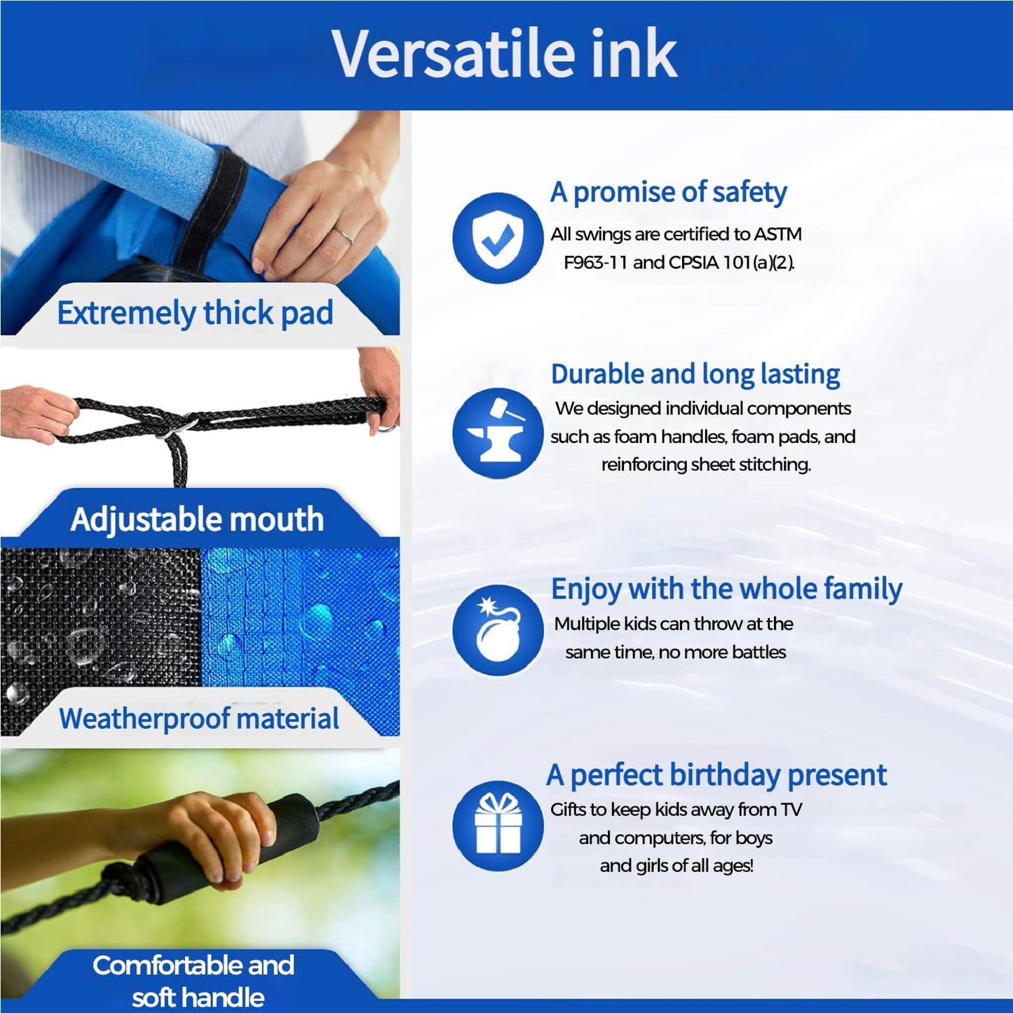 60-Inch Heavy-Duty Rectangle Platform Swing for Backyards - 700lb Capacity Waterproof Outdoor, Kids & Adults Tree Swing (Blue)-VerdiqueGarden