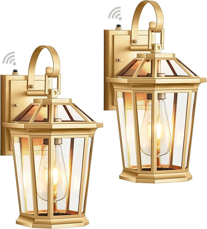 VIANIS Dusk to Dawn Outdoor Wall Lanterns, Modern Golden Exterior Lighting Fixtures Wall Mount Sconces, 100% Aluminum Waterproof Gold Porch Lights, Outside Coach Lantern for House Patio Garage, 2-Pack-VerdiqueGarden