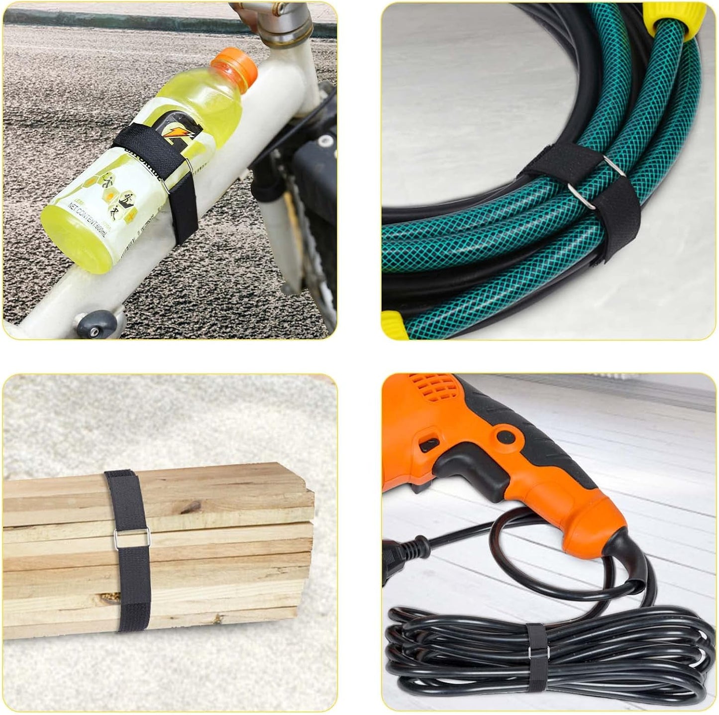 1"x32ft Hook and Loop Straps with 50 Metal Buckles, Adjustable Fastening Cable Straps, Cut-to-Length Cinch Strap, Reusable Nylon Securing Cord Ties for Organizer or Storage, 1 inch Wide, Black-VerdiqueGarden