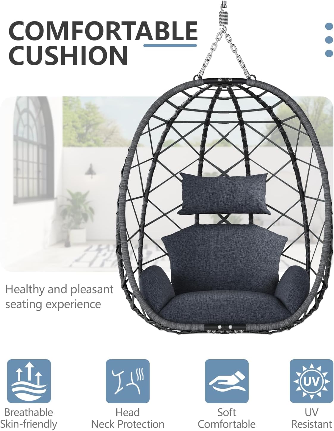 SWITTE Egg Swing Chair with Stand, Outdoor Patio Hanging Egg Chair, Indoor Hammock Chair with Cushion for Garden Backyard, 400LBS Capacity-Dark Grey-VerdiqueGarden
