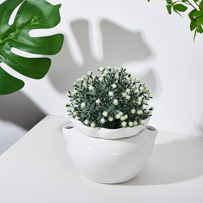 1 Set 7.5 Inches African Violet Pots Self Watering White Ceramic Pot for Indoor Plants, Flowerpot with Highly Absorbent Inner Pot for Busy Plant Lovers, Plant Care-VerdiqueGarden