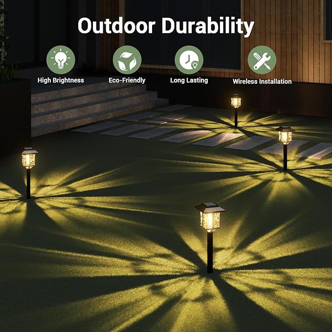 XMCOSY+ Solar Outdoor Lights Waterproof IP65, Solar-Powered Garden/Yard/Pathway Lights with Warm White 2-Tone Bronze-Wood Stainless Steel Design for Landscape Driveway Walkway Decorative-VerdiqueGarden