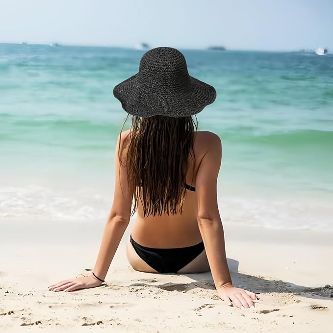 Floppy Big Beach Straw Hats for Women Foldable Summer Wide Brim Packable Sun Hat Womens Travel Straw Fedora Hat-VerdiqueGarden